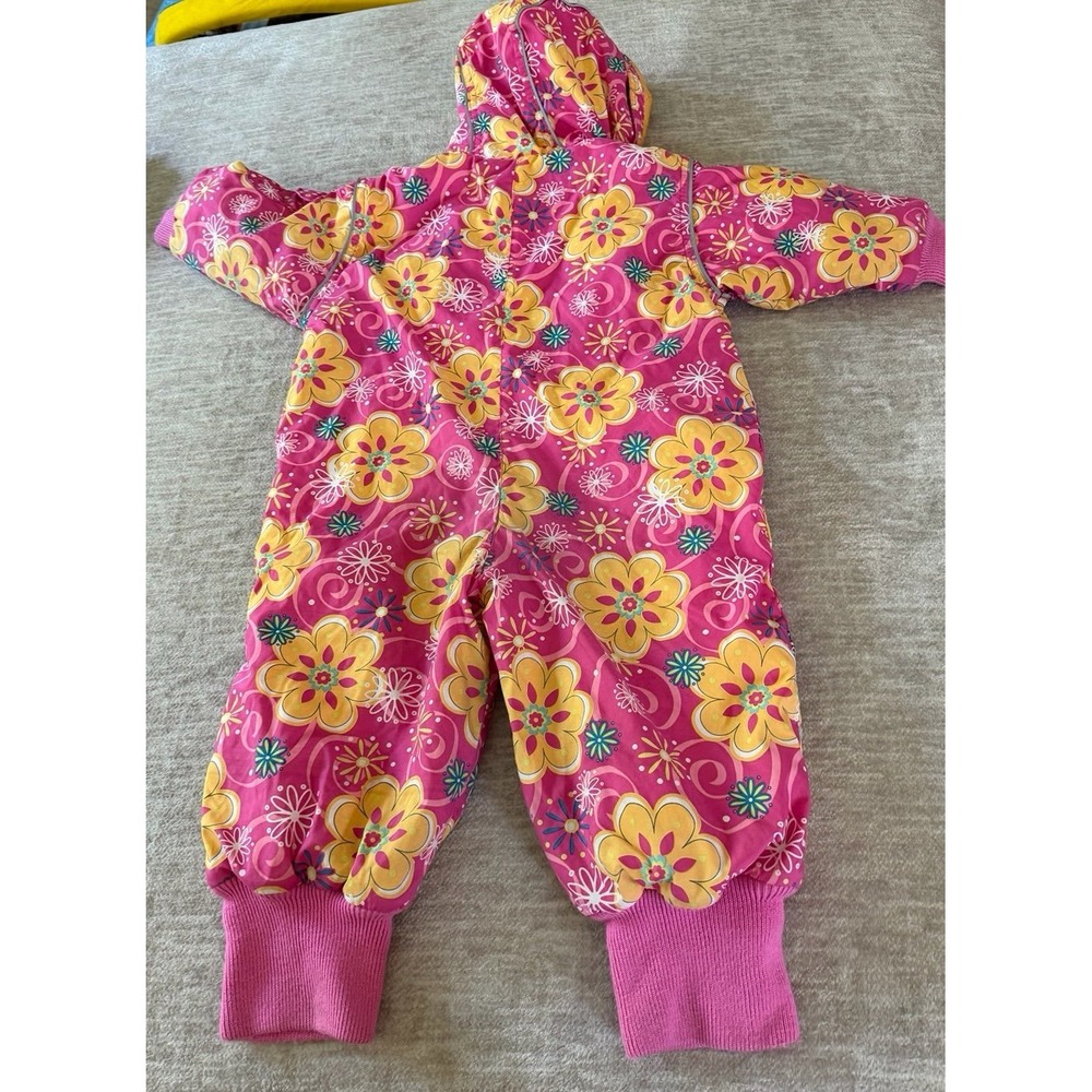 Hanna Andersson Floral Snowsuit Toddler Size 80 Pink Hooded Winter Suit 18-24 - Picture 4 of 4